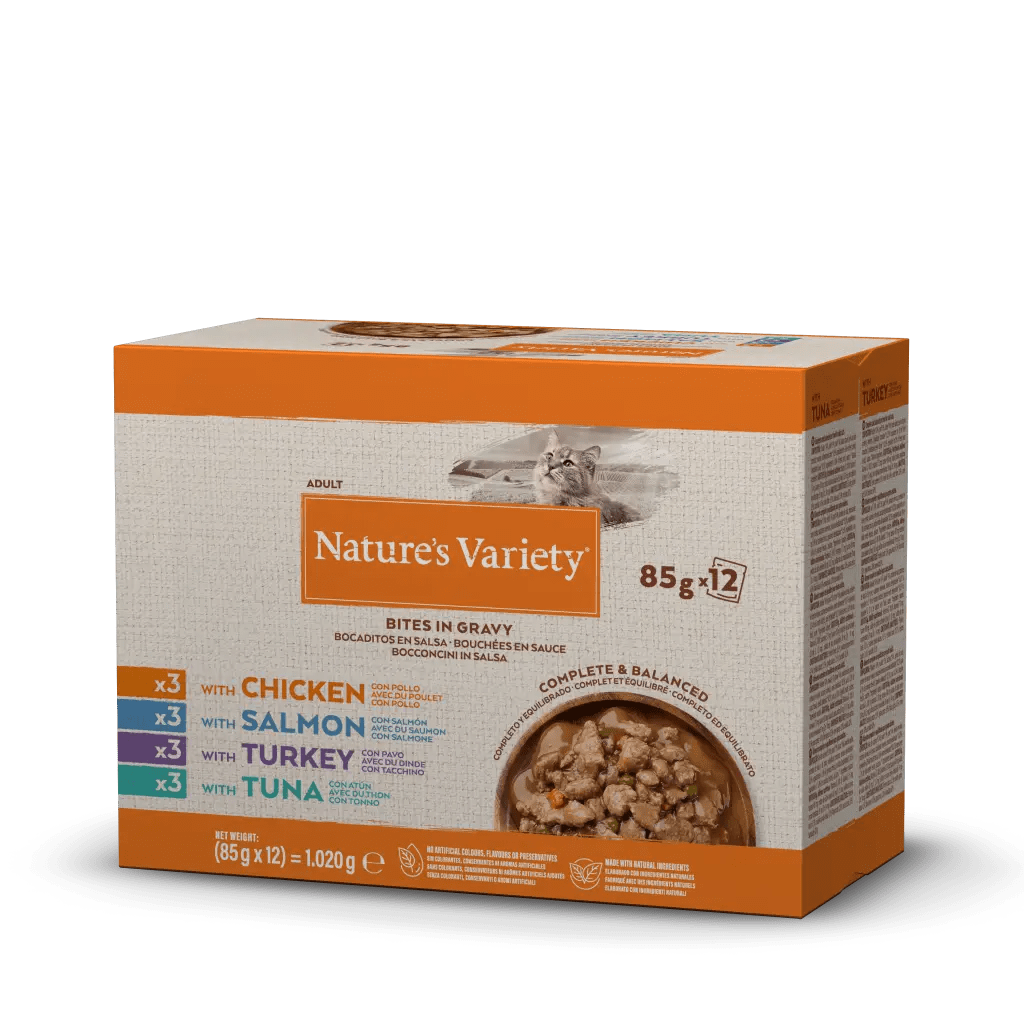 Natures Variety Gato Multipack Pollo, Salmon, Pavo y Atun12x85g Húmedo
