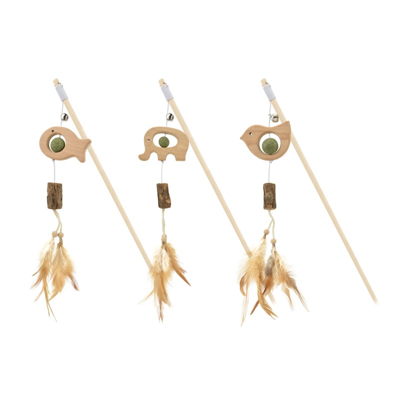 Nayeco Catnip Vara Animales Madera con Pluma